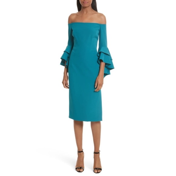 MILLY Selena Off Shoulder Dress in Teal Size 6 - Picture 1 of 10